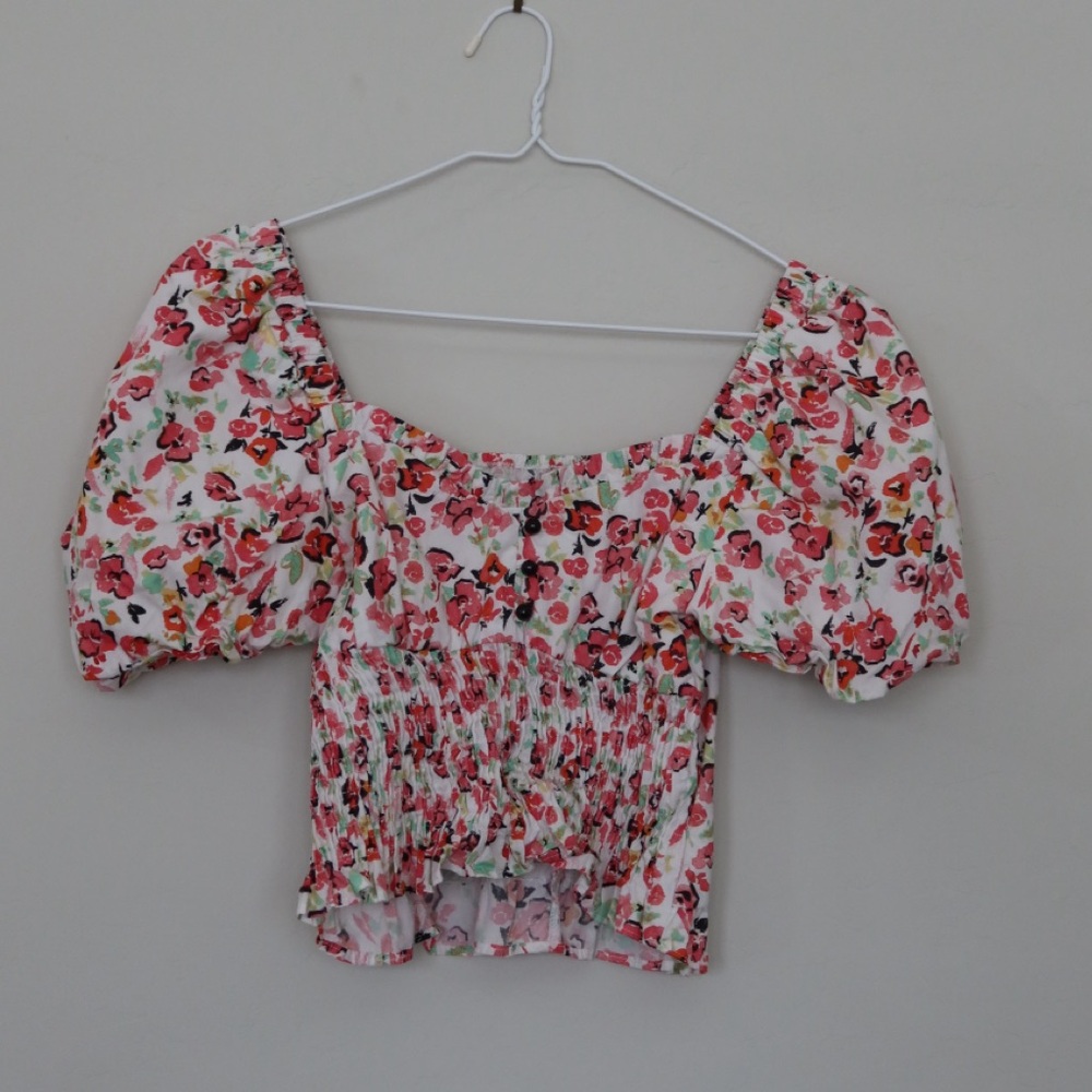 Zara - pink floral puffy sleeve blouse